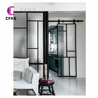 Vente chaude moins cher intérieur salle de bain chambre appartement noir aluminium verre porte coulissante miroir porte de grange