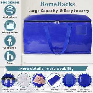 Sacs de déménagement HomeHacks, robustes, fermetures éclair solides, poignées, pliables, écologiques, sacs de rangement non tissés, pour l'emballage et le stockage, 93L 2 - Product Image 3