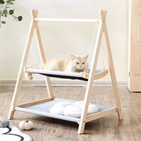 Hamac en bois pour chat, lit suspendu pour animaux de compagnie, balançoire, coussin lavable, structure triangulaire stable et autonome