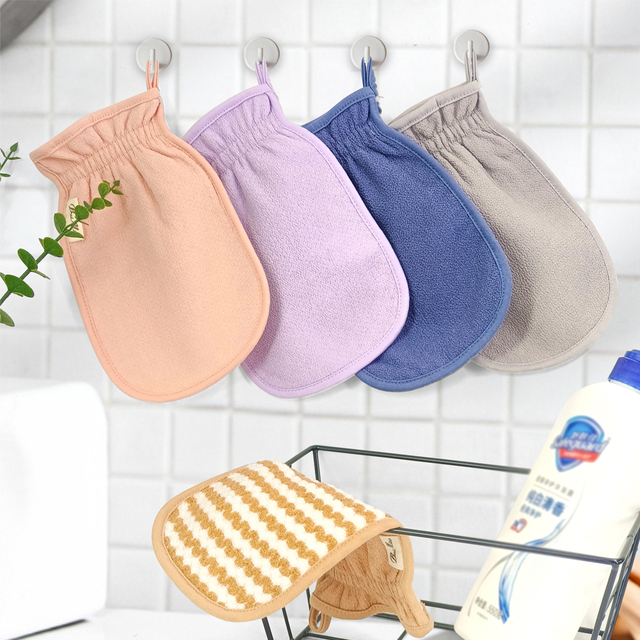 Wholesale Customized Double Sided Oval Polyester Viscose Modern Exfoliating Bath Gloves Face Body Scrub Mitt Dead Skin Removal
