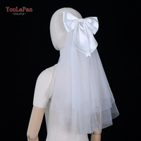 Voile de mariée court YouLaPan V247 élégant avec nœud en satin, accessoire de tête de mariage transparent, pratique pour la mariée