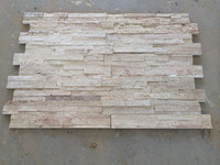Revêtement mural en pierre de travertin naturel empilée, pierre de culture beige, pour façade extérieure de villa