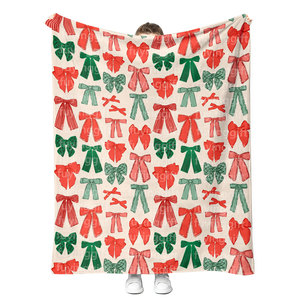 Siêu mềm Preppy coquette màu hồng mùa đông Bow Cây giáng sinh in ấn chăn dễ thương Xmas món quà mờ lông cừu flannel ném chăn - Product Image 2