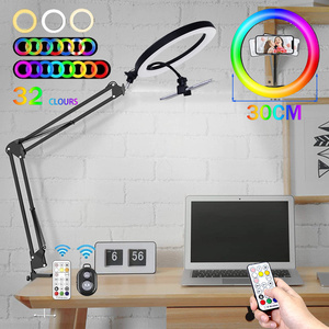 Éclairage de Photographie Anneau Lumineux Selfie Lampe Circulaire Support Téléphone Couleur RGB Douce avec Pied de Table et Trépied pour <span class=keywords><strong>Tablette</strong></span> - Product Image 6