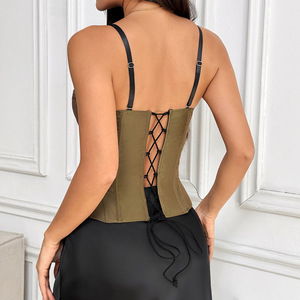 Corset vintage respirant <span class=keywords><strong>vert</strong></span> olive avec dentelle, en satin, effet sablier, maintien moyen, confortable, dos nu, pour <span class=keywords><strong>femme</strong></span> - Product Image 5