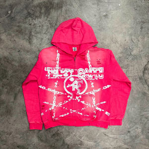 Felpa personalizzata con cappuccio Unisex in cotone 100% pesante stampato con Zip personalizzata oversize Vintage con cappuccio da uomo - Product Image 2