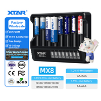 Chargeur de batterie intelligent XTAR MX8 à 8 canaux avec écran LCD, multi-compatible avec les batteries rechargeables Ni-MH 1,2 V, Li-ion 1,5 V, 3,6 V, 3,7 V