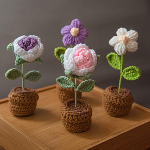Laine rose tissée à la main crochet tournesol graduation saison simulation fleur immortelle plante en <span class=keywords><strong>pot</strong></span> - Product Image 3