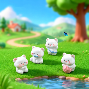 Figurines en résine de chatons Kawaii miniatures blancs, très populaires, pour la décoration de jardins féériques, de gâteaux, de micro-paysages et de projets DIY - Product Image 2