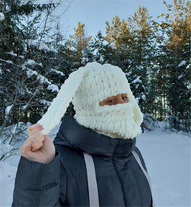 Masque de neige intégral S9485 rose, bonnet balaclava avec oreilles de lapin, bonnet en tricot épais en chenille pour femmes - Product Image 6