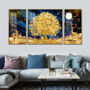 Ciervo dorado y lingote árbol abstracto animal pintura estilo chino <span class=keywords><strong>3</strong></span> <span class=keywords><strong>piezas</strong></span> pared arte imagen impresión lienzo y carteles regalo - Product Image 6