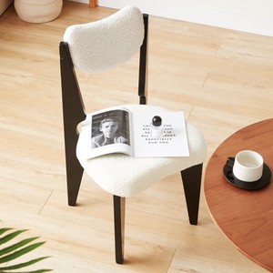 Nordic Style Solid Wood <b>Dining</b> <b>Chair</b> With Lamb Wool Upholstery For Bedroom Study Living Room - Product Image 3