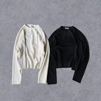 Pull-over à manches longues en coton 100% lavé, tricoté gaufré, col ras du cou, effet vieilli, délavé à l'acide, personnalisable avec logo dégradé