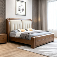 Lit en bois massif de style chinois avec tête de lit capitonnée à double section