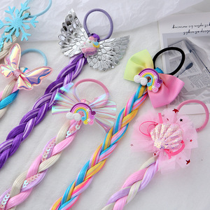 Perruque tressée Cosplay sirène <span class=keywords><strong>princesse</strong></span>, accessoires pour <span class=keywords><strong>cheveux</strong></span> avec paillettes, bandeau avec Clips <span class=keywords><strong>longs</strong></span>, Extension arc-en-ciel pour enfants, nouvelle collection - Product Image 3