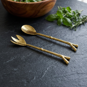ชุดเสิร์ฟสลัดแบบยั่งยืน Gold Branch Design 2 ชิ้น ทำจากสแตนเลสและทองเหลือง ใช้กับเครื่องล้างจานได้ แต่ควรล้างด้วยมือเท่านั้น - Product Image 1
