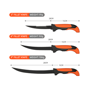 سكين صيد سمك فيليه من الفولاذ المقاوم للصدأ بطلاء أسود خارجي مع غمد PP سكين فيليه سمك من الفولاذ المقاوم للصدأ مخصص - Product Image 2