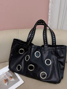 デザイナー中空金属象眼細工円形リングホボーショルダーバッグアンダーアームキャリートート大容量バッグ黒レトロソフトハンドバッグ - Product Image 2