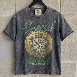 T-shirt <span class=keywords><strong>da</strong></span> uomo primaverile pesante vintage lavato con stampa grafica e decorazioni artigianali in strass, stile streetwear effetto distressed - Product Image 1