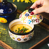 Vente en gros de bols en porcelaine et de pots à vapeur en céramique, peints à la main, style nordique, pour pouding aux œufs vapeur et desserts, pour usage quotidien