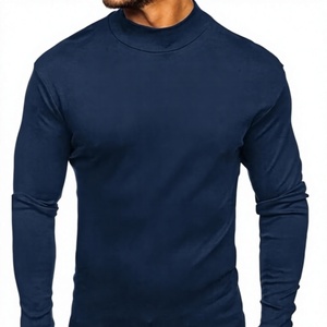 Pull à col roulé en tricot noir uni pour homme, manches longues, vêtements d'hiver - Product Image 1