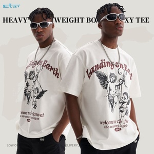 OEM logotipo personalizado impresión en blanco Boxy Tee hombros caídos peso pesado 100% algodón 345gsm Box Fit camiseta - Product Image 1