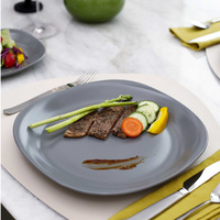 Service de vaisselle carré en grès de 16 pièces pour 4 personnes – Assiettes, bols et tasses gris clair unis – Compatible micro-ondes et lave-vaisselle – Cuisine moderne