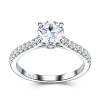 Bague de fiançailles et de mariage classique pour femme en argent sterling 925 avec moissanite D Color VVS1, taille brillant rond 1 carat, sertie 4 griffes et pavée