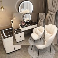 Meuble intelligent moderne et simple, coiffeuse multifonctionnelle de princesse avec miroir, chaise et armoire latérale en bois massif pour chambre à coucher
