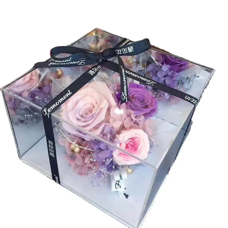 Acrilico Specchio Cube Display Rosa Specchio Fiore Prospettiva Box Creativo di Imballaggio Fiori di san valentino Regali di Giorno