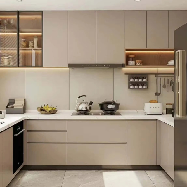 Factory Prices China Furniture French Modular Kitchen System with Sink Plywood Kitchen Cabinets for Hotels and Apartments