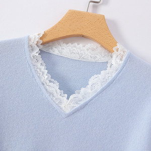 Maglione elegante Casual <span class=keywords><strong>con</strong></span> scollo a V da donna <span class=keywords><strong>in</strong></span> <span class=keywords><strong>pizzo</strong></span> bordato di tinta unita - Product Image 5
