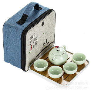 Juego de té portátil Ding Kiln, juego de té Kung Fu de cerámica con tetera y cuatro tazas, regalo de viaje, juego completo, forma redonda - Product Image 1