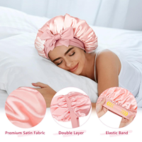 Bonnet de nuit réversible en satin de soie avec logo personnalisé, grande taille, bande douce, pour femmes aux cheveux bouclés, usage quotidien et extérieur, vente en gros