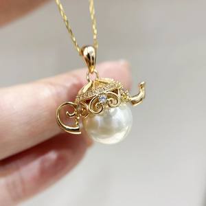 31370 Accessoires en perles DIY Pendentif en argent S925 pour femme Pendentif vide en forme de théière Pendentif tendance avec perles rondes de 12-14 mm - Product Image 1