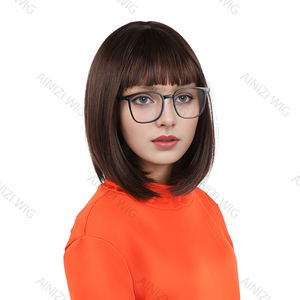 Peluca Ainizi de 12 Pulgadas, Estilo Bob Corto con Flequillo, Color Castaño Oscuro, para Cosplay de <span class=keywords><strong>Velma</strong></span> de Scoob - Product Image 2