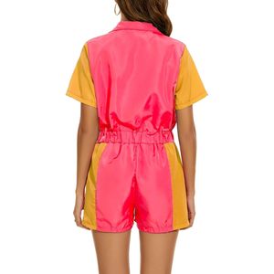 Combinaison coupe-vent une pièce color block pour femme, néon, manches courtes, fermeture éclair sur le devant, taille élastique, séchage rapide, tenue de soirée - Product Image 3