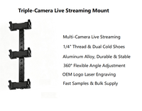 Support de diffusion en direct à triple caméra en alliage d'aluminium avec filetage 1/4'' et griffe porte-accessoire, support d'extension multi-appareils 88218 OEM