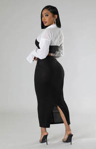 2025 nuovo arrivo gonne per il tempo libero Set comodo Top corto a manica lunga 2 pezzi Set da donna - Product Image 5