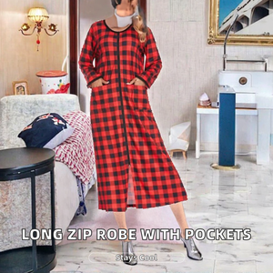 Ekouaer - <span class=keywords><strong>Bata</strong></span> larga transpirable para <span class=keywords><strong>mujer</strong></span>, con <span class=keywords><strong>cremallera</strong></span> frontal, camisones largos con bolsillos, ropa de dormir a cuadros - Product Image 1