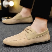 Mocassins en daim à lacets pour hommes, semelle plate souple, respirants, décontractés, légers, chaussures de marche, chaussures de bureau quotidiennes