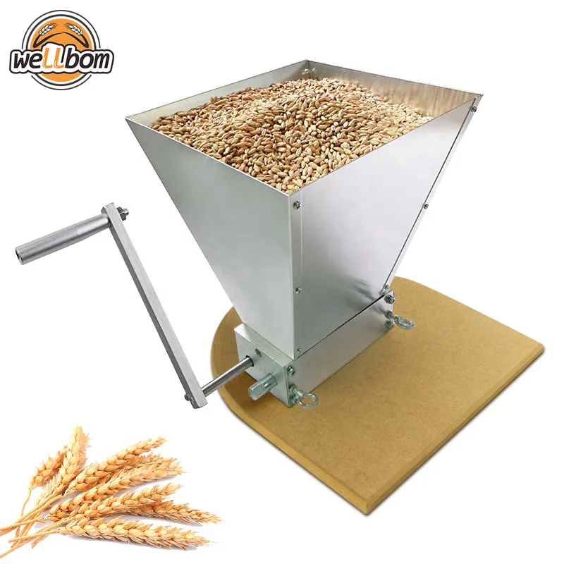 Homebrewステンレス鋼2ローラーモルトミル手動調整可能な大麦クラッシャー穀物ミル、木製ベース付き