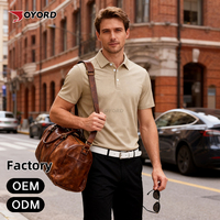 Kaos Polo Kasual Pria Lengan Pendek Katun Pique Campuran Kerah Klasik Bernapas Menyerap Keringat Elastis untuk Golf Tenis