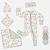Ensemble cadeau personnalisé Linkeme comprenant des vêtements en fibre de bambou respirante à motifs floraux variés, pyjama zippé, bavoir, bandeau, chapeau et couverture