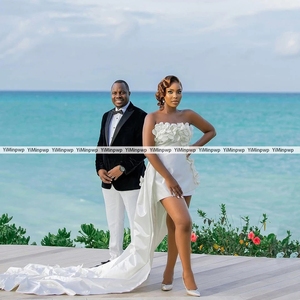 Customized Mini Flowers Satin <strong>Weding</strong> <strong>Dress</strong> Sheath Strapless Above Knee Short Beach Bride Party Gowns Vestidos De Novia 2025 - Product Image 2