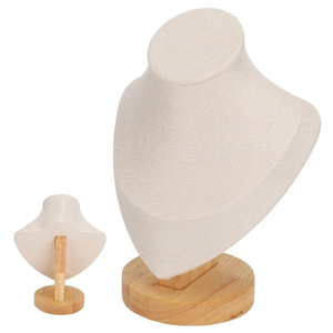 Juego de 3 Soportes Modernos de Lujo para Collares de Madera con Base de Terciopelo Imitación Piel en Forma de Elefante para Exhibición de Joyería - Product Image 1