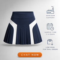 Rok Tenis Lipit Premium Berpinggang Tinggi |   Desain Kontras V-Yoke |   75/25 Nilon Spandex |   Solusi Satu Atap B2B DDP Pasokan Global