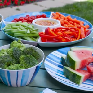 <span class=keywords><strong>Assiette</strong></span> à dessert ronde en mélamine rayée bleu ciel de 8 pouces, plateau à fruits léger en mélamine pour kits de table nautiques - Product Image 4