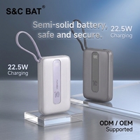 Batterie externe portable 10000 mAh avec câbles intégrés Type-C 22,5 W et C 12 W, charge rapide PD 20 W, mini batterie externe