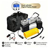 Compresseur d'air portable 12V pour voiture, puissant, monocylindre, avec moniteur de pression des pneus numérique, boîte à outils – Gonfleur de pneus en plastique